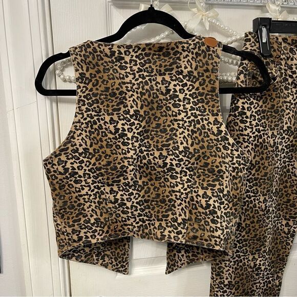 Leopard Print Matching Vest + Boot Cut Pants Set Western - Picture 6 of 16